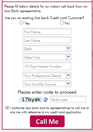 Axis Bank Credit Card Application Form